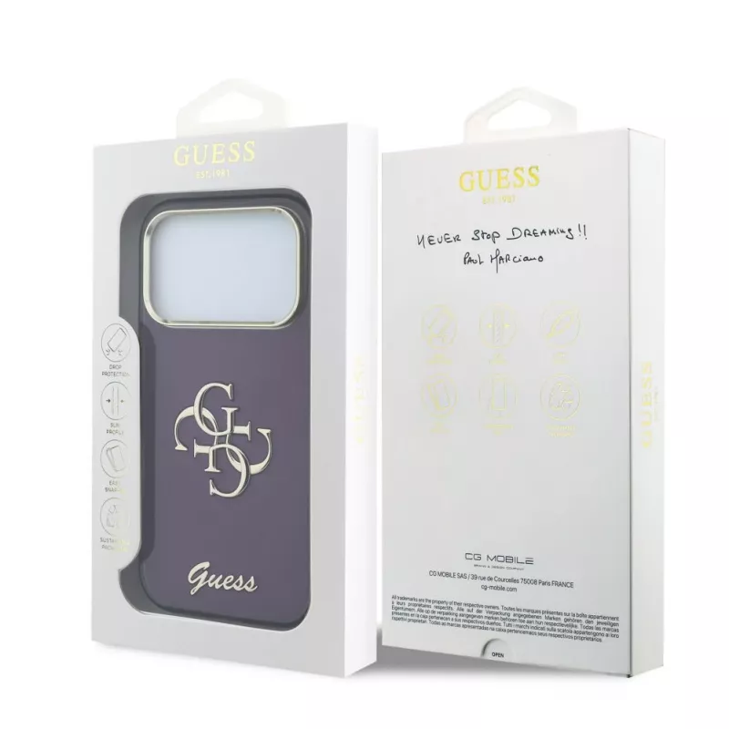 GUESS 4G Script Metal Back Cover Case, skirta Apple iPhone 18 Pro / 17 Pro - Burgundy