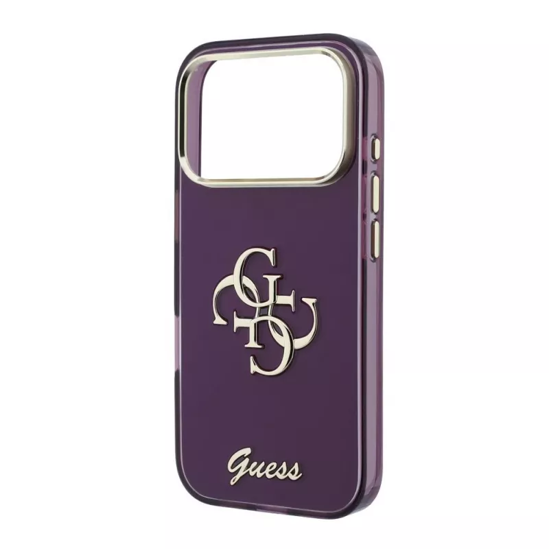 GUESS 4G Script Metal Back Cover Case, skirta Apple iPhone 18 Pro / 17 Pro - Burgundy