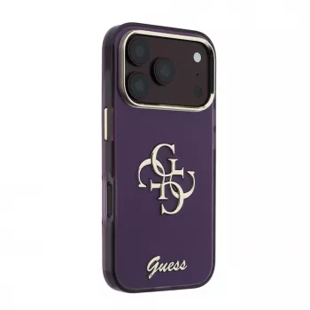GUESS 4G Script Metal Back Cover Case, skirta Apple iPhone 18 Pro / 17 Pro - Burgundy
