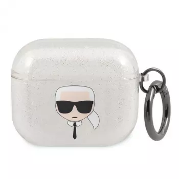 Karl Lagerfeld KLA3UKHGS AirPods 3 dėklas sidabrinis su blizgučiais Karl's Head