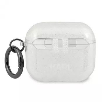 Karl Lagerfeld KLA3UKHGS AirPods 3 dėklas sidabrinis su blizgučiais Karl's Head
