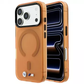BMW M IML matinio metalo logotipu ir apdaila MagSafe dėklas, skirtas iPhone 18 Pro Max / 17 Pro Max - oranžinis