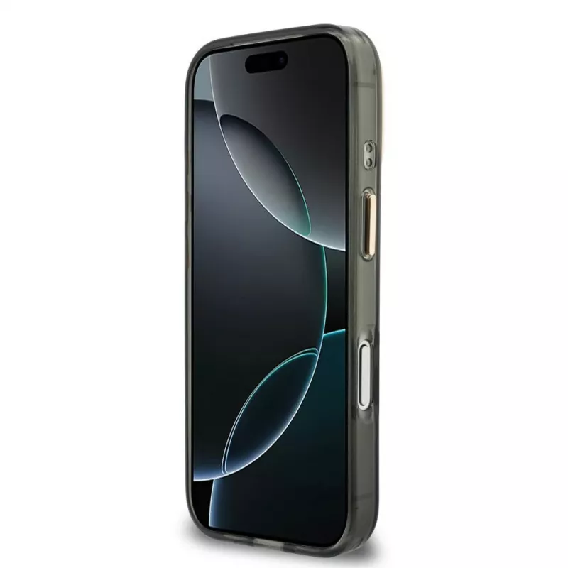GUESS IML 4G Script Metal dėklas, skirtas iPhone 18 Pro / 17 Pro - juodas