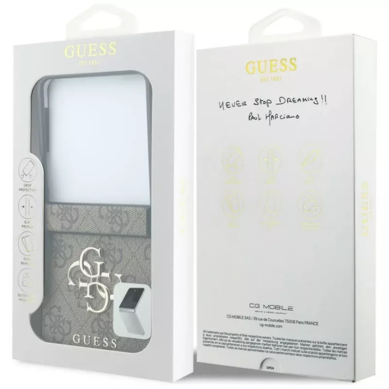 GUESS Big 4G Logo kietas dėklas, skirtas Samsung Galaxy Z Flip4 - ruda