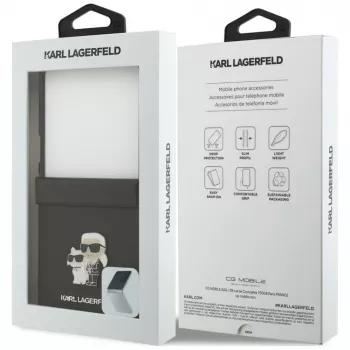 Karl Lagerfeld Karl & Choupette Saffiano Pins dėklas, skirtas Samsung Galaxy Z Flip5 - juoda