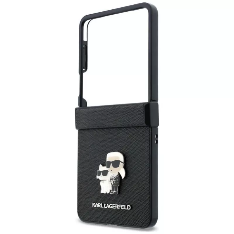 Karl Lagerfeld Karl & Choupette Saffiano Pins dėklas, skirtas Samsung Galaxy Z Flip5 - juoda