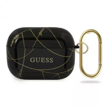 GUESS AirPods Pro dėklas juodos spalvos su auksine grandinėle Gold Chain kolekcija