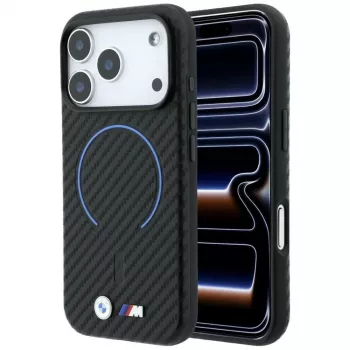 BMW M anglies pluošto rašto žiedo dėklas su MagSafe, skirtas iPhone 18 Pro Max / 17 Pro Max - juodos spalvos