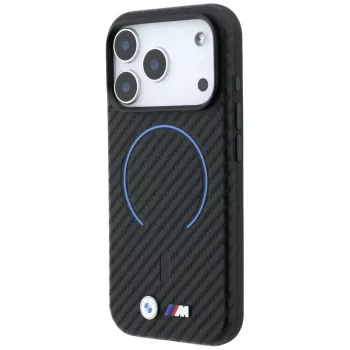 BMW M anglies pluošto rašto žiedo dėklas su MagSafe, skirtas iPhone 18 Pro Max / 17 Pro Max - juodos spalvos