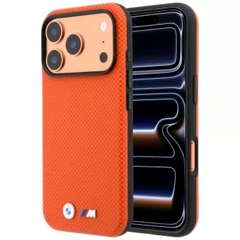 BMW M Quadrille Kevlar Metal Logo MagSafe dėklas, skirtas iPhone 18 Pro / 17 Pro - oranžinis