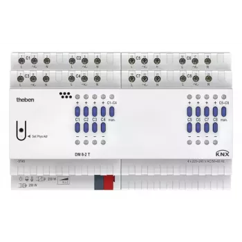 THEBEN THE DM 8-2 T KNX universalus šviesos reguliavimo pavara, 8 kanalų, 250 W/VA kanalui, DIN bėgelis