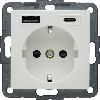Berker S.1 SCHUKO kištukinis lizdas su USB-C PD 20W, poliarinė balta matinė