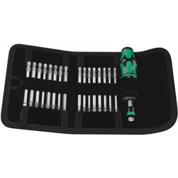 Wera Kraftform Kompakt 60 Torque daugiafunkcis reketinis atsuktuvų rinkinys, 17 dalių, 1/4 inch šešiakampiai antgaliai, Rapidaptor greito atleidimo griebtuvas, Hex-Plus, sulankstomas dėklas