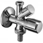 VALVE kampinis vožtuvas 1/2 colio x 1/2 colio x 3/4 colio su išoriniu sriegiu, chromuotas žalvaris, dviguba išvada su atbulinės srovės apsauga