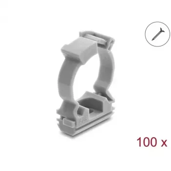 Delock kabelių įvorių laikiklis su fiksavimo spaustuku, prisukamas 25 mm kabelių apsauginei žarnelei, 100 vnt., pilkas