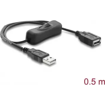 Delock USB maitinimo prailginimo laidas Type-A kištukas į lizdą su jungikliu 0,5 m juodas