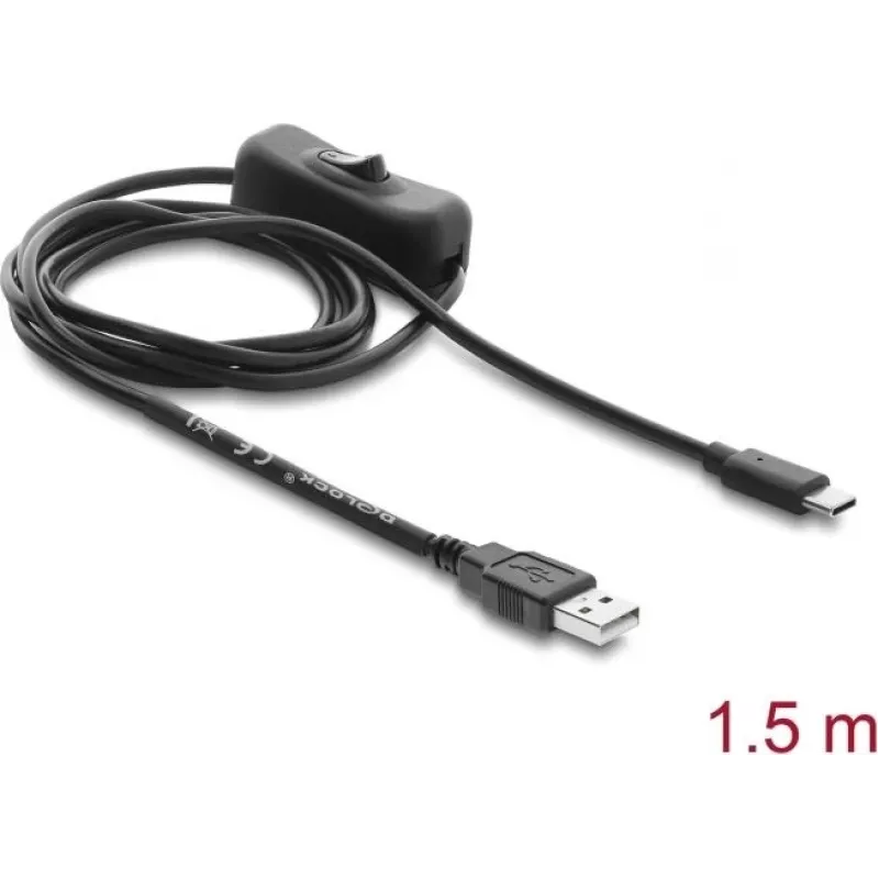 Delock USB maitinimo laidas, Type-A vyriškas į USB Type-C™ vyrišką su jungikliu, 1,5 m