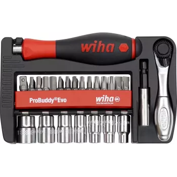 WIHA 46960 Evo 40 dalių bitų ir lizdų rinkinys, 1/4 inch pavara, chromo-vanadžio plienas, su 72 dantų reketu, lizdai 5,5-13 mm, bitai: plyšiniai, Phillips, Pozidriv, Torx, Hex, tvirtame dėkle