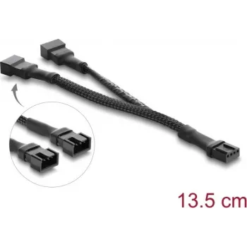 Delock Y ventiliatoriaus kabelis 1 x 4 kontaktų PWM lizdas į 2 x 4 kontaktų PWM kištuką su pintu apvyniojimu 13,5 cm juodas