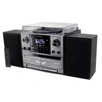 Soundmaster MCD5600SW Stereo muzikos centras su DAB+ radiju, CD grotuvu, plokštelių grotuvu, dvigubu kasečių deniu, Bluetooth, USB įrašymu - juoda