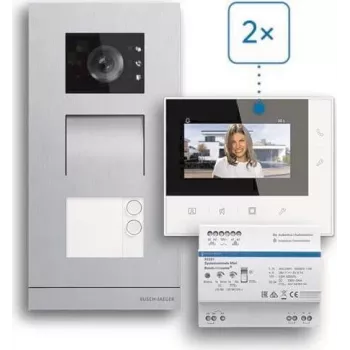 ABB Welcome Basic 2 laidų vaizdo domofono rinkinys dviejų šeimų namui, 4,3 colio monitorius, baltas
