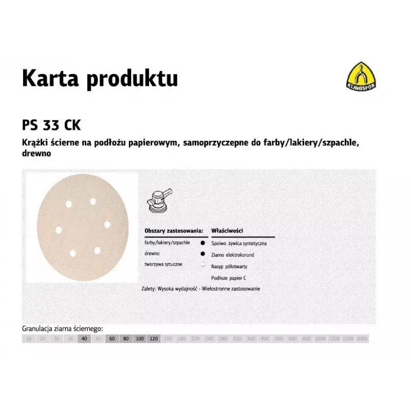 KRAUSE KLINGSPOR PS 33 CK 150 mm P60 GLS3 daugiaskyliai šlifavimo diskai, 100 vnt.