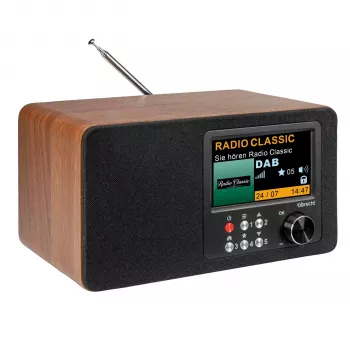 Albrecht DR 863 DAB+ FM skaitmeninis radijas su Bluetooth, medinio korpuso, spalvotu ekranu, įkraunama baterija