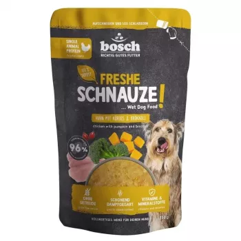 BOSCH Freshe Schnauze Mono-baltymų šlapias šunų maistas su vištiena, moliūgu ir brokoliais – 250g maišelis