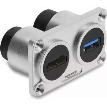 Delock dvigubas skydelio lizdas USB 5 Gbps Type-A moteriškas + HDMI moteriškas 4K sidabrinis