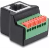 Delock RJ45 moteriška į 8 kontaktų gnybtų bloko adapteris, 90° kampu, su mygtuku, juoda