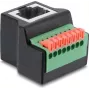 Delock RJ45 moteriška į 8 kontaktų gnybtų bloko adapteris, 90° kampu, su mygtuku, juoda