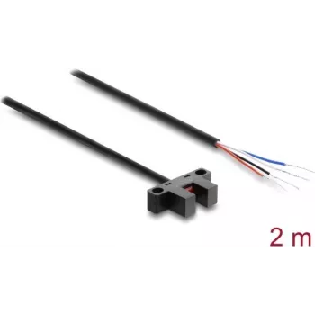 Delock 5 mm šakės šviesos barjeras, K tipas su 4 atvirais kabelio galais, NPN, šviesos/tamsos perjungimas, 2 m