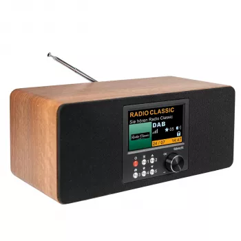 Albrecht DR 864 Stereo DAB+ FM radijas su Bluetooth, medinė spintele, 2x7W RMS, 2,4 inch TFT spalvotas ekranas, dvigubas žadintuvas, AUX įvestis, ausinių lizdas, USB įkrovimas, nuotolinio valdymo pultas
