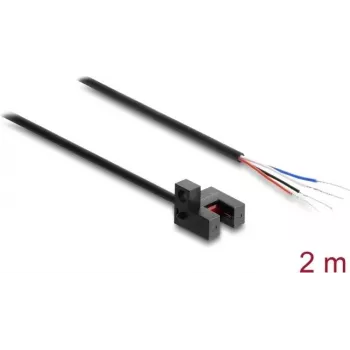 Delock šakės šviesos barjeras 5 mm R tipo su 4 atvirais kabelio galais, PNP šviesos/tamsos perjungimas, 2 m