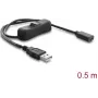 Delock USB maitinimo laidas, Type-A vyriškas į USB Type-C moterišką su jungikliu, 0,5 m