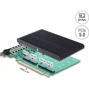 Delock PCI Express 5.0 x16 kortelė į 4 x vidinius NVMe M.2 Key M su radiatoriumi - Bifurkacija