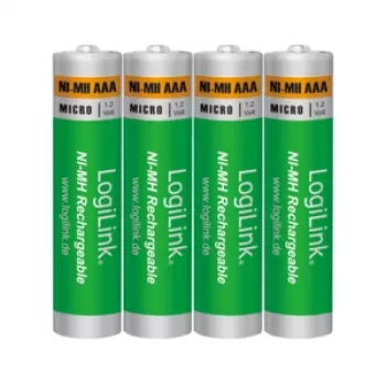 LogiLink LR03RB4 Įkraunamos NiMH AAA baterijos, 4 vnt. lizdinė pakuotė, 800 mAh, 1,2 V, iš anksto įkrautos, mažas savaiminis išsikrovimas