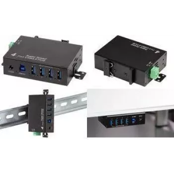 LogiLink USB 3.0 pramoninis 4 prievadų metalinis šakotuvas su DIN bėgio laikikliu