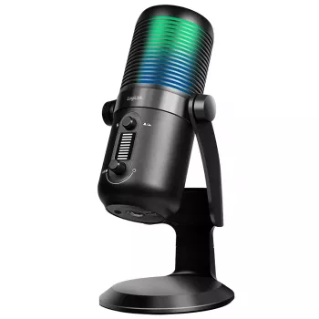LogiLink USB kondensatorinis mikrofonas su RGB apšvietimu, kardioidinis/omnidirectional, 20 Hz - 20 kHz, juodas (HS0059)