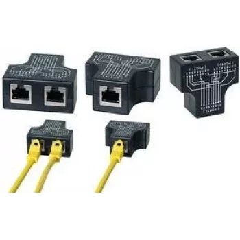 LogiLink RJ45 prievado dvigubintuvas, T adapteris, 1x RJ45 lizdas į 2x RJ45 lizdus, 10/100 BaseT, juodos spalvos (MP0137)