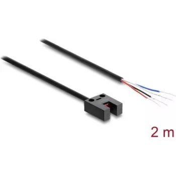 Delock šakės šviesos barjeras 5 mm U tipo su 4 atvirais kabelio galais, NPN L/D perjungiamas, 2 m