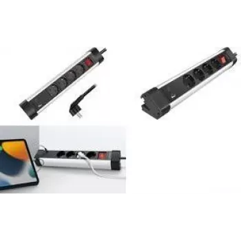 LogiLink LPS278U stalinis elektros skirstytuvas, 4 AC lizdai, USB-A QC 3.0 ir USB-C PD 3.0, 1,5 m laidas, juoda/sidabrinė