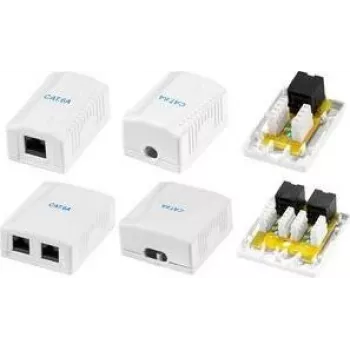 LogiLink Cat.6A paviršiaus montavimo dėžutė, 2x RJ45, balta (panaši į RAL 9003), Class EA, ekranuota, 10G, 500MHz, LSA, ISO/IEC 11801