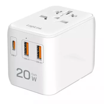 LogiLink PA0356 USB-A/C kelioninis įkroviklis 20W GaN 3 prievadų baltas
