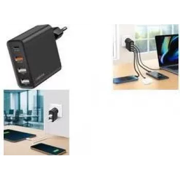LogiLink 48W GaN USB sieninis įkroviklis, 4 prievadai, 3x USB-A QC + 1x USB-C PD, euro kištukas, juodas (PA0377)