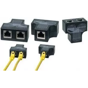 LogiLink RJ45 jungties šakotuvas, 1:1 lygiagretus T adapteris, 1x RJ45 lizdas į 2x RJ45 lizdus, juodas (MP0138)