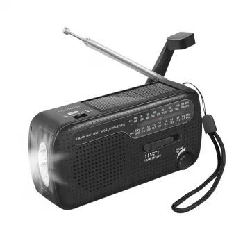 LogiLink Dynamo rankinės sukimosi radijas su saulės baterija, AM/FM, USB-C įkrovimu, LED žibintuvėliu, SOS signalu, power bank, juodos spalvos