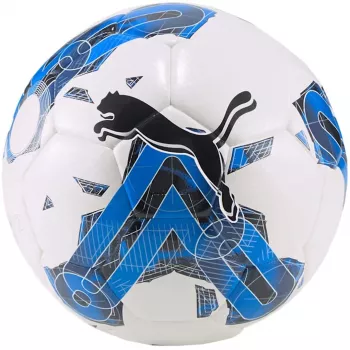 PUMA Orbita 5 Hybrid futbolo kamuolys, 4 dydis, baltas, mėlynas blizgesys, Puma juoda