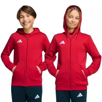 adidas Entrada 26 vaikiškas pilno užtrauktuko gobtuvas raudonas KH1781 152cm