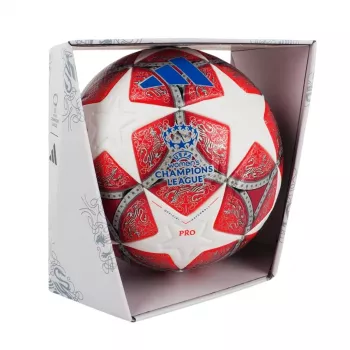 adidas UCL Women's 25/26 Final Pro futbolo kamuolys, 5 dydis, raudonas/baltas